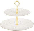 DUJUST Luxury Larger 2-Tier Cupcake Stand Tower, British Style Porcelain Serving Tray with Golden Trim, Food Grade Dessert Display Stand for Tea Party & Home Décor - 40% Larger Plates by DUJUST