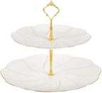 DUJUST Luxury Larger 2-Tier Cupcake Stand Tower, British Style Porcelain Serving Tray with Golden Trim, Food Grade Dessert Display Stand for Tea Party & Home Décor - 40% Larger Plates by DUJUST