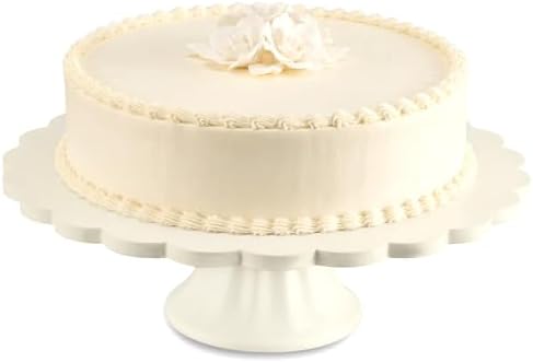 Vesici Cream Wooden Cake Stand Scalloped Round 10" L X 10" W X 3" H by Vesici