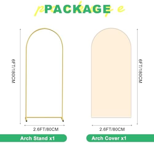 Metal Arch Backdrop Stand and Cover Set, 6FT Beige Reusable Spandex Fitted Backdrop Cover and Gold Wedding Arch Frame for Baby Shower, Birthday, Parties Decoration. - Image 2