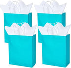 DjinnGlory 50 Pack Medium Size Teal Blue Paper Gift Bags with Handles 10x8x4 Inch and 50 White Tissue Paper for Small Business Wedding Bridal Baby Shower Birthday Party Favors Goodies - Image 2
