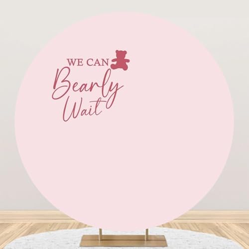 6x6ft Pure Pink Round Backdrop Cover Polyester We Can Bearly Wait Cute Bear Baby Shower Circle Background Arch Stand Cover for Gender Reveal Pregnancy Party Decorations Cake Table Banner - Image 5
