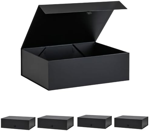 Extra Large Black Gift Box 5 Pack 16.5x14x5.5 Inches,Gift Boxs for Presents with Lid Magnetic Closure Collapsible,Groomsman Proposal Box,Birthday, Christmas,for Clothes and Large Gifts by PLINJOY