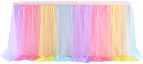 Suppromo Rainbow Table Skirt for Baby Shower Girl Birthday Party 9ft Tulle Tutu Table Skirt Decorations for Gender Reveal Unicorn Theme Party Decorations(L9(ft) H 30in, Rainbow) - Image 5