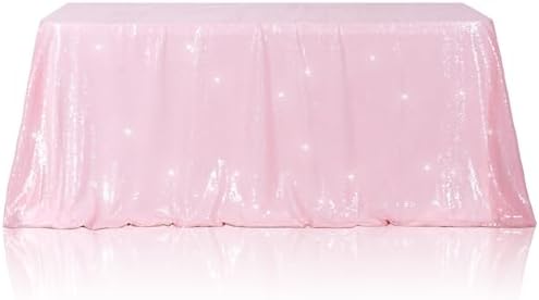 Poise3EHome Pink Sequin Tablecloth 90×132 Inch Rectangle Sparkly Fabric Table Cloth for Birthday Wedding Valentine Party Holiday Baby Shower Christmas Decoration by Poise3EHome