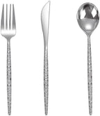 WILLIFE 300 Pcs Silver Plastic Silverware, Heavy Duty Plastic Silverware by WELLIFE
