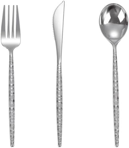 WILLIFE 300 Pcs Silver Plastic Silverware, Heavy Duty Plastic Silverware by WELLIFE