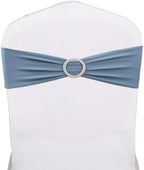Spandex Dusty Blue Chair Sashes 100 Pack Wedding Chair Bows Bands Buckles by SINSSOWL