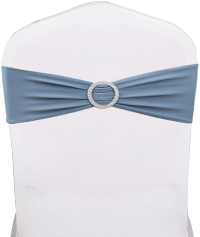 Spandex Dusty Blue Chair Sashes 100 Pack Wedding Chair Bows Bands Buckles by SINSSOWL
