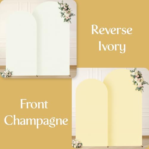 Ivory and Champagne Arch Backdrop Cover 7.2FT 6FT Wedding Arch Covers Set of 2 Arches Covers Stretchy Backdrop Spandex Fitted Double-Color Fabric Backdrops for Party Baby Shower Birthday Decoration - Image 5