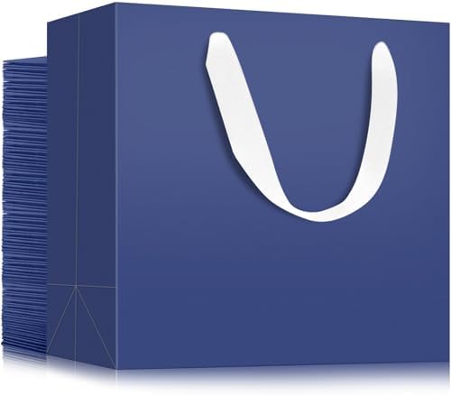 EUSOAR Royal Blue Gift Bags, 50 Pack 8.6x3.9x7 inches Small Kraft Paper Bags with Handles, Heavy Duty Bags for Wedding, Grocery, Boutique, Retail, Business, Party Favors, Baby Showers, Birthdays by EUSOAR