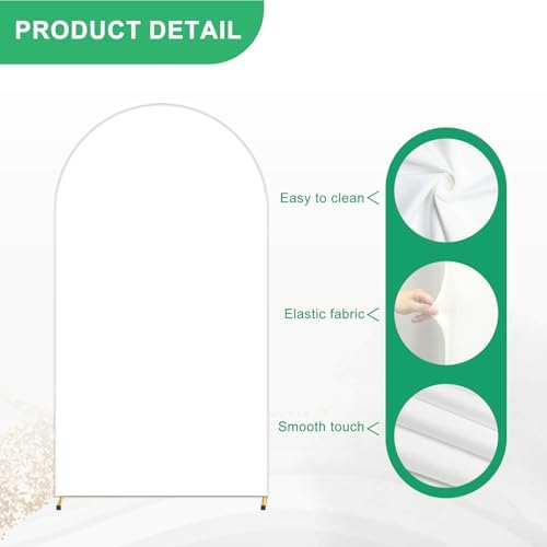 Metal Arch Backdrop Stand and Cover Set, 7.2FT White Reusable Spandex Fitted Backdrop Cover and Gold Wedding Arch Frame for Baby Shower, Birthday, Parties Decoration. - Image 3