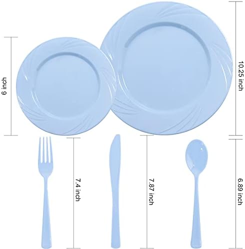 YOUBET 125Pieces Blue Plastic Plates - Blue Baby Shower Plates Disposable - Include 25 Dinner Plate 25 Dessert Plate 25 Forks 25 Knives 25 Spoons for Birthday Party & Baby Shower Gifts - Image 2