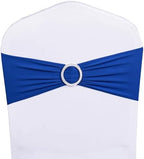 Pack of 100 Royal Blue Chair Sashes Bows Spandex Chair Bands Silver Buckle by WENSINL