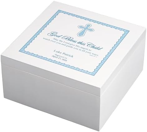 Let's Make Memories Personalized Keepsake Box for Blessed Child - Memories Box - Baptism - Confirmation - Memento Storage - For Boys - 6" Hx12 Sq - God Bless - Blue - Image 2