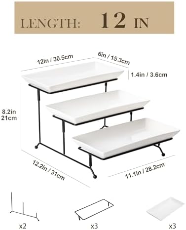 MALACASA 3 Tier Serving Trays, White Porcelain Serving Platters, 12 Inch - Image 2