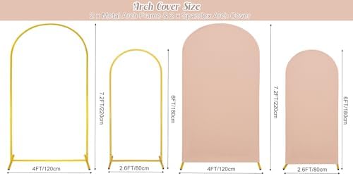 7.2FT, 6FT Wedding Arch Stand and Matching Cameo Brown Spandex Fitted Arch Backdrop Cover Set, Round Top Chiara Backdrop Stands and Covers for Birthday Party Baby Shower Arch Decor (Cameo Brown) - Image 2
