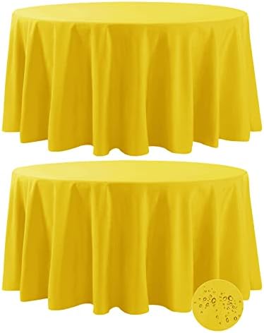 Fokitut 2 Pack Waterproof Round Tablecloth, 120 Inch, Stain Resistant and Wrinkle Polyester Table Cloth, Fabric Table Cover for Kitchen Dining, Wedding, Party, Holiday Dinner-Yellow by BalsaCircle