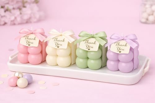 Terreux Mind & Body Mini Bubble Candles Wedding Favors, 30 Sets, 1.6", White, with Thank You Card and Ribbon, Bridal Baby Shower Gifts, Baptism Gift for Guests (Pink) - Image 7