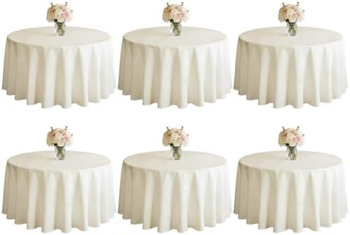 WIGENIUS 6 Pack Round Table Cloth 90 Inch Ivory Cloth Fit 5FT Round Table by WIGENIUS