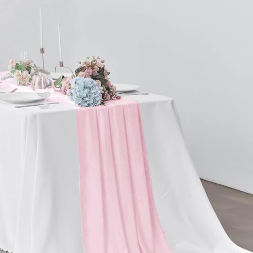 Pufogu 10 Pack 10Ft Light Pink Chiffon Table Runner Sheer 29x120 Inch - Image 5
