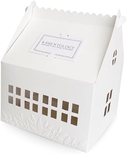 20 Pcs Large Cottage House Cookie Boxes with Window & Business Card Holder, White 7 x 7 x 8.5 in Gable Bakery Gift Boxes for 2 Dozen Cookies, Treats, Desserts, Realtor Gifts & Party Favors by Karentology
