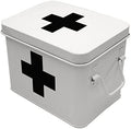 Lassos Boutique Retro Enameled First Aid Box for Medicine Storage and Home Decor with Lid and Removable Tray (White/Black) by Lassos+Boutique