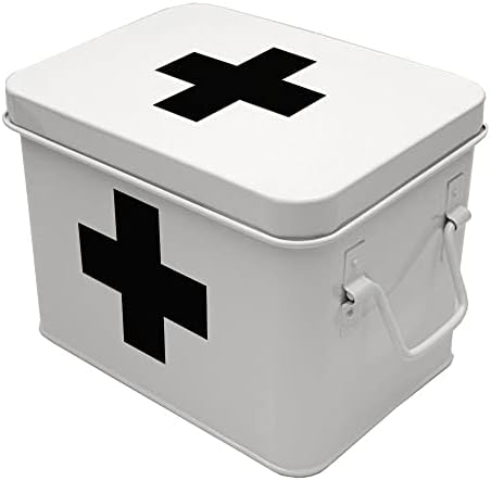 Lassos Boutique Retro Enameled First Aid Box for Medicine Storage and Home Decor with Lid and Removable Tray (White/Black) by Lassos+Boutique