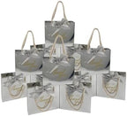TKSBAG 50 Pack Small Thank You Gift Bags with Handles, 5.5''x 2.3''x4.7'' Mini Silver Gift Bags Bulk for Baby Shower, Birthday, Wedding, Party Favors, Mother's Day by TKSBAG