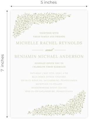 Personalized Dainty Sage Floral Invitations / 25 Custom Modern Pastel Greenery Flower Wedding Invites With White Envelopes / 5" x 7" Flat Botanical Anniversary Party Invites / Made In The USA - Image 5