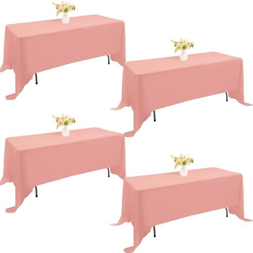 4 Pack Rectangle Tablecloth for 6 Foot Tables Washable Polyester Table Cover for Wedding Dining Table Parties Banquet（70x120 Dusty Rose） by JALANCY
