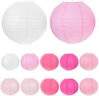 12pcs Pink Round Paper Lanterns - Hanging Decorative Lanterns for Valentine Day - Party Lamp Decoration for Day Wedding Birthday Baby Bridal Shower by SOESFOUFU
