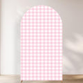 Checkered Gingham Arch Backdrop Cover 7.2ft Pastel Pink and White Classic Plaid Pattern Girl Bridal Baby Shower Birthday Party Stretchy Arched Photo Booth Decorations 7ft by Unknown