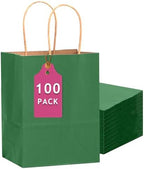 qiqee 100PCS Gift Bag with Handles Bulk Kraft Deep Green Paper Bags Multiple Uses (13''x5 x10 inch Large Size) by Qiqee