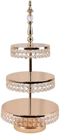 Efavormart 3-Tier Crystal Beaded Gold Metal Cake Stand, Cupcake Tower Dessert Display Stand with Round Mirror Top - 26" Tall - Image 7