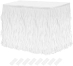 MECCANIXITY 14ft White Tutu Table Skirt, Tulle Curly Willow Table Skirt for Rectangle Tables, Ruffle Table Skirt for Birthday Wedding Gender Reveal Party by MECCANIXITY