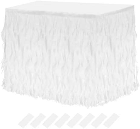 MECCANIXITY 14ft White Tutu Table Skirt, Tulle Curly Willow Table Skirt for Rectangle Tables, Ruffle Table Skirt for Birthday Wedding Gender Reveal Party by MECCANIXITY