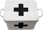 Lassos Boutique Retro Enameled First Aid Box for Medicine Storage and Home Decor with Lid and Removable Tray (White/Black) - Image 3