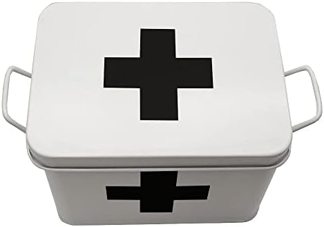 Lassos Boutique Retro Enameled First Aid Box for Medicine Storage and Home Decor with Lid and Removable Tray (White/Black) - Image 3