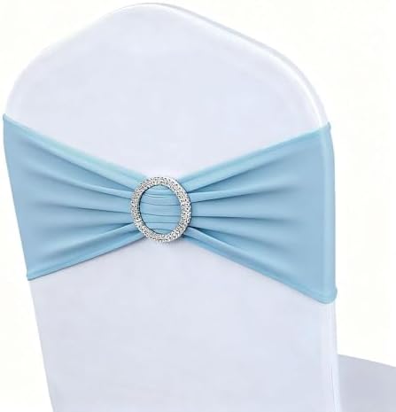 50 Pack Baby Blue Chair Sashes, Blue Spandex Chair Bands for Wedding Gender Reveal Party Decor, Baby Blue Bows for Folding Chairs by MAGTOWNE