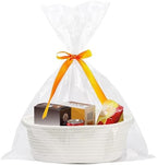 5 Pack Small Woven Cotton Rope Storage Basket with Gifts Bag and Ribbons, Natural Decorative Organizer Bin with Handles for Nursery, Living Room, Closet, Shelf, White Twisted Handle - Image 2