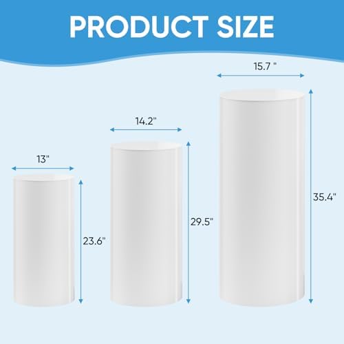SaitiMade Set of 3 - White Cylinder Stands, Round PVC Pedestal Stands - Image 2