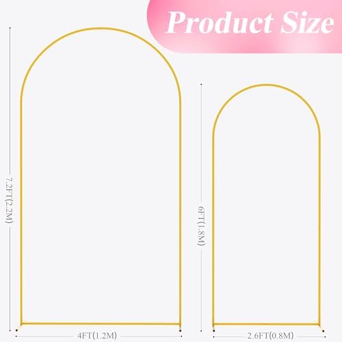 Wokceer Wedding Arch Backdrop Stand 7.2FT,6FT Gold Metal Arch Stand Set - Image 2