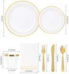 GATHER 700PCS White and Gold Plastic Plates Dinnerware Set for 100 Guests - Image 2