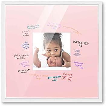 Poster Palooza 16x16 White Autograph & Signature Picture Frame With Pink Square Opening Photo Mat for 5x5 Pictures - With Pens, UV Acrylic & Foamboard Backing by PosterPalooza
