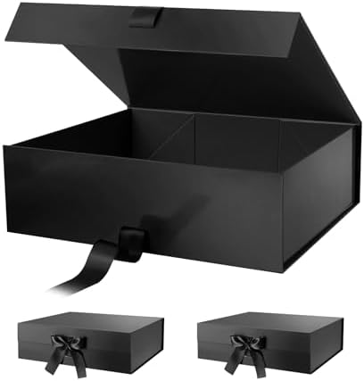 PACKHOME 3 Extra Large Black Gift Boxes Ribbon Magnetic Lids 17x14.5x5.5in by PACKHOME