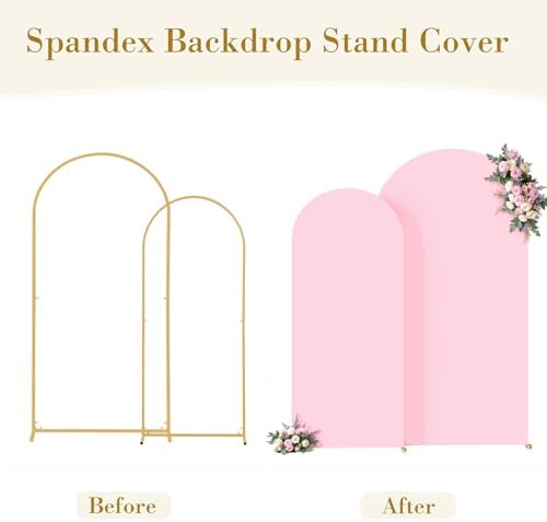 Pink Photo Arch Backdrop Cover Set of 2 for Baby Shower Party 7.2ft and 6ft Arch Covers Stretchy Backdrop Spandex Arch Stand Covers for Girls Birthday Wedding Bridal Shower Background Decorations - Image 3
