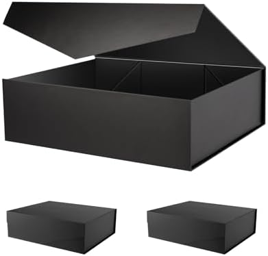 PACKHOME 17x14.5x5.5 Inches, 3 Extra Large Gift Boxes with Lids, Magnetic Closure Boxes for Clothes and Large Gifts (Matte Black with Grain Texture) by PACKHOME