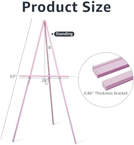 NianFeng Wooden Easel Stand for Sign, Easel Display Stand Floor for Wedding Sign with Adjustable Tray, 63-Inch, Tripod A-Frame Poster Light Duty, Welcome, Art Show & Baby Shower (Pink) - Image 3