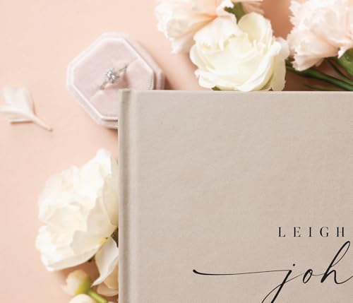 Personalized Guest Book - 11.5" x 8.5" Custom Bride & Groom Names with Bookmark and Hard Cover 140 GSM Blank Pages, for Weddings Guest Book, Engagements, Birthdays, Special Events, Taupe - Image 3
